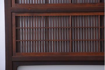 古民具・骨董　裏障子付き!デザインガラス帯のアンティーク格子戸4枚セット
