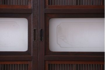 古民具・骨董　裏障子付き!デザインガラス帯のアンティーク格子戸4枚セット