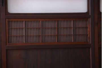 古民具・骨董　裏障子付き!デザインガラス帯のアンティーク格子戸4枚セット