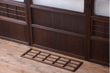 古民具・骨董　裏障子付き!デザインガラス帯のアンティーク格子戸4枚セット