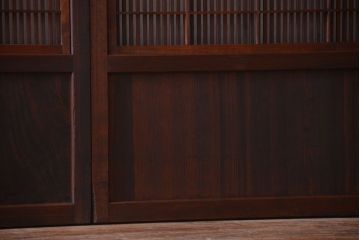古民具・骨董　裏障子付き!デザインガラス帯のアンティーク格子戸4枚セット