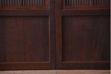 古民具・骨董　裏障子付き!デザインガラス帯のアンティーク格子戸4枚セット
