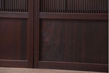 古民具・骨董　裏障子付き!デザインガラス帯のアンティーク格子戸4枚セット