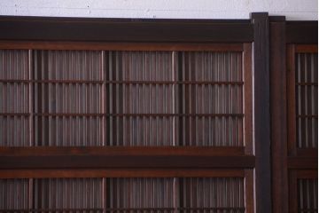 古民具・骨董　裏障子付き!デザインガラス帯のアンティーク格子戸4枚セット