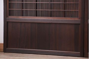 古民具・骨董　裏障子付き!デザインガラス帯のアンティーク格子戸4枚セット