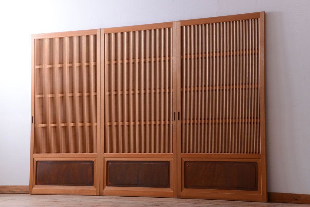 アンティーク　高級品!腰板欅材の木味障子格子戸3枚セット