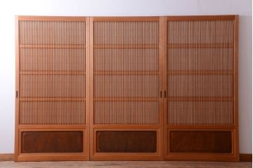 アンティーク　高級品!腰板欅材の木味障子格子戸3枚セット