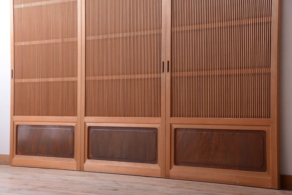 アンティーク　高級品!腰板欅材の木味障子格子戸3枚セット