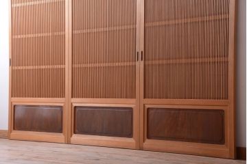 アンティーク　高級品!腰板欅材の木味障子格子戸3枚セット