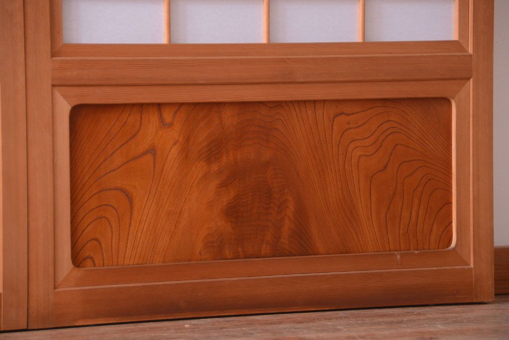 アンティーク　高級品!腰板欅材の木味障子格子戸3枚セット