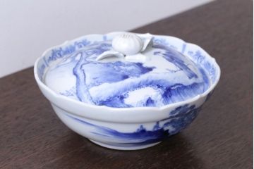 アンティーク雑貨　アンティーク　明治〜大正!九谷焼　染付蓋物(お皿、鉢)