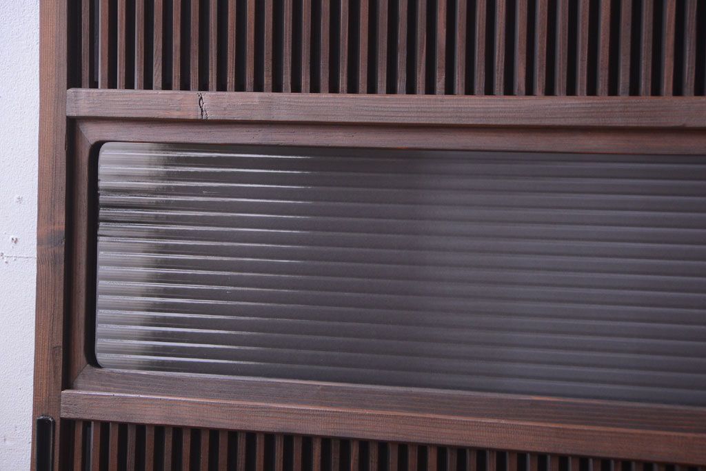 アンティーク　裏ガラス入り!モールガラス帯の格子戸2枚セット