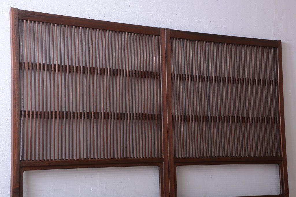 アンティーク　裏ガラス入り!モールガラス帯の格子戸2枚セット