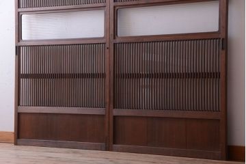 アンティーク　裏ガラス入り!モールガラス帯の格子戸2枚セット