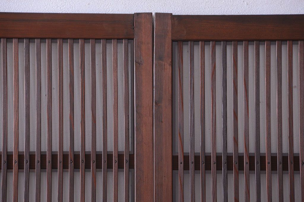 アンティーク　裏ガラス入り!モールガラス帯の格子戸2枚セット