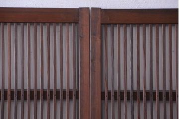 アンティーク　裏ガラス入り!モールガラス帯の格子戸2枚セット