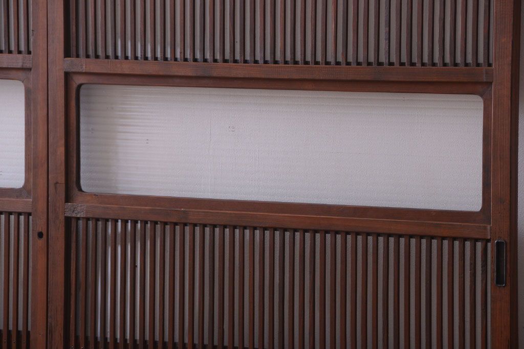 アンティーク　裏ガラス入り!モールガラス帯の格子戸2枚セット