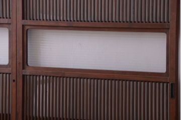 アンティーク　裏ガラス入り!モールガラス帯の格子戸2枚セット