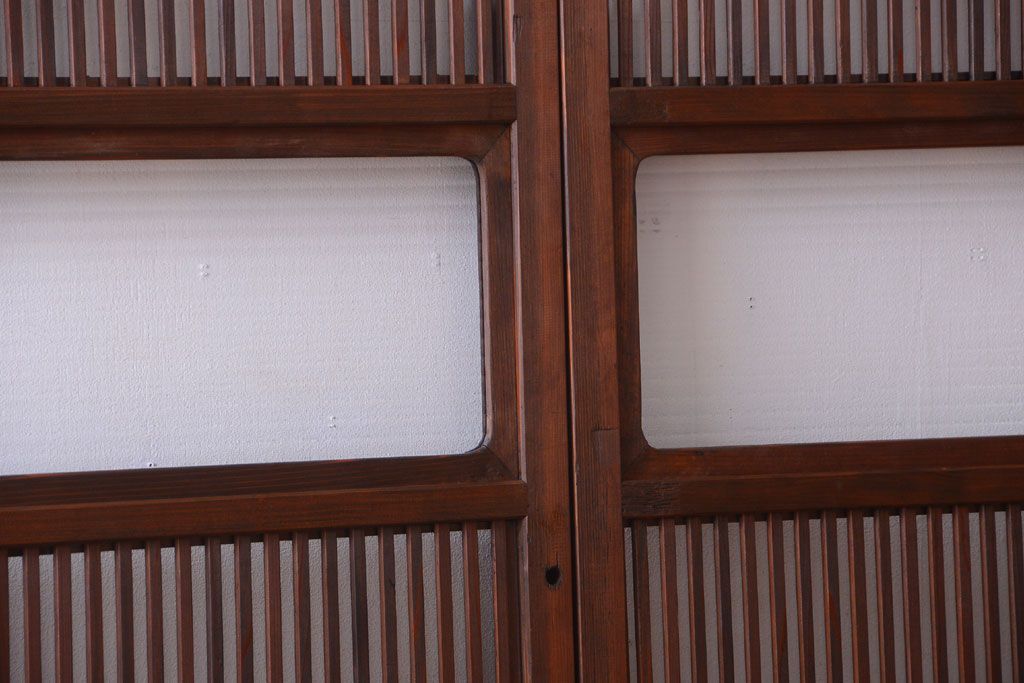 アンティーク　裏ガラス入り!モールガラス帯の格子戸2枚セット