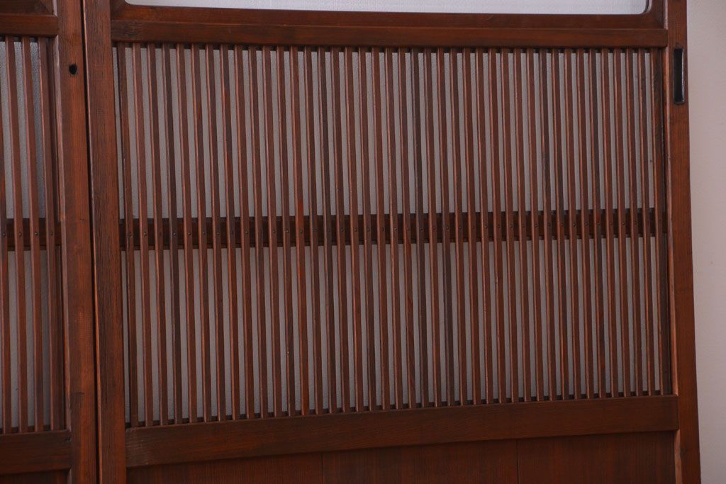 アンティーク　裏ガラス入り!モールガラス帯の格子戸2枚セット