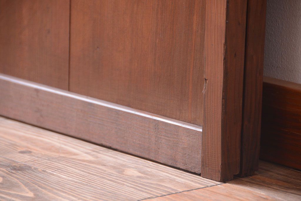 アンティーク　裏ガラス入り!モールガラス帯の格子戸2枚セット