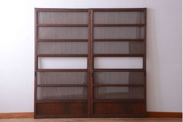 アンティーク　裏ガラス入り!モールガラス帯の格子戸2枚セット