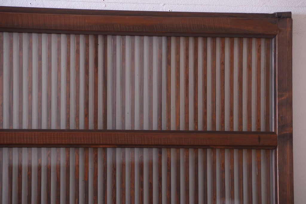 アンティーク　裏ガラス入り!モールガラス帯の格子戸2枚セット