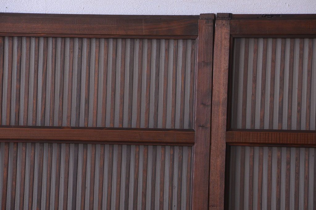 アンティーク　裏ガラス入り!モールガラス帯の格子戸2枚セット