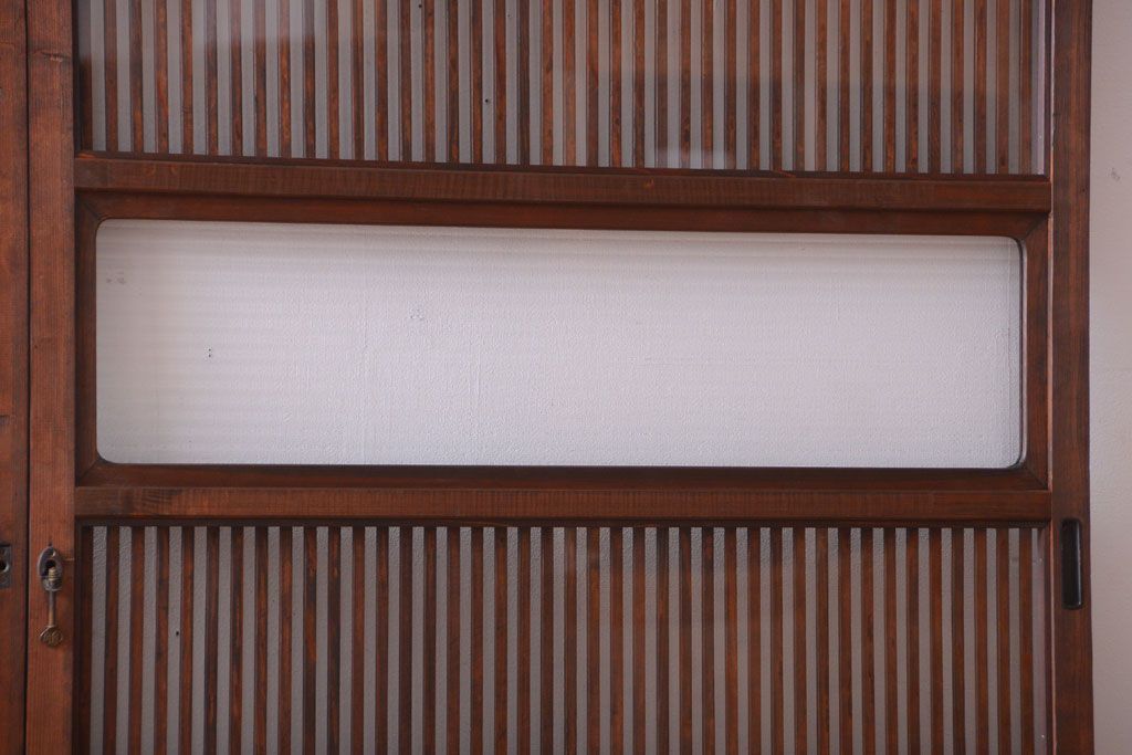 アンティーク　裏ガラス入り!モールガラス帯の格子戸2枚セット