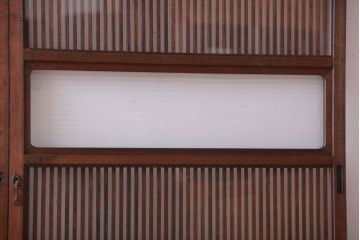 アンティーク　裏ガラス入り!モールガラス帯の格子戸2枚セット