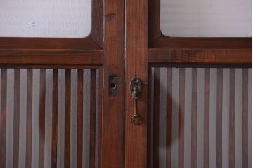 アンティーク　裏ガラス入り!モールガラス帯の格子戸2枚セット