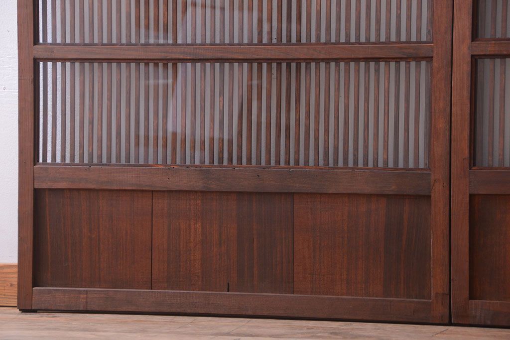 アンティーク　裏ガラス入り!モールガラス帯の格子戸2枚セット