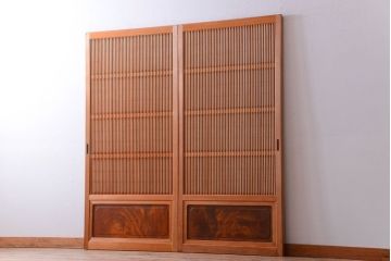 アンティーク　高級品!腰板欅材の木味障子格子戸2枚セット