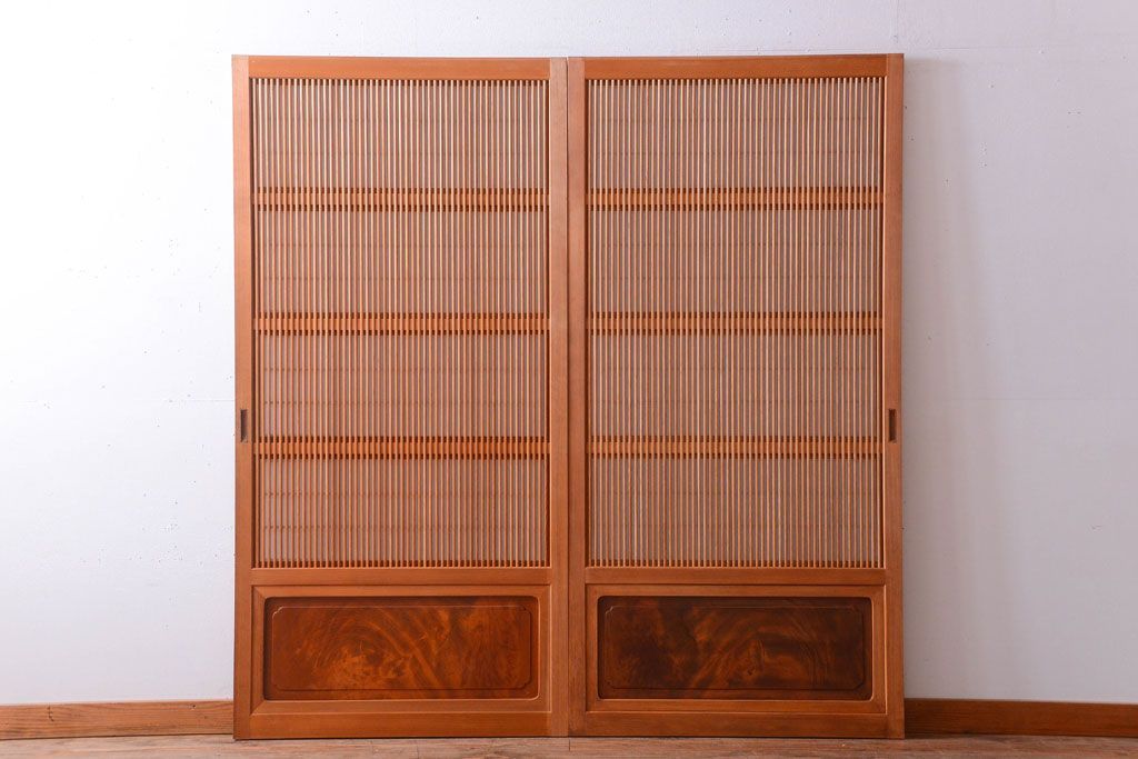 アンティーク　高級品!腰板欅材の木味障子格子戸2枚セット