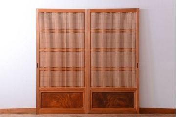 アンティーク　高級品!腰板欅材の木味障子格子戸2枚セット