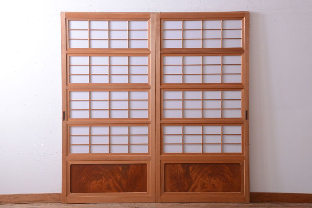 アンティーク　高級品!腰板欅材の木味障子格子戸2枚セット