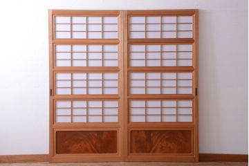 アンティーク　高級品!腰板欅材の木味障子格子戸2枚セット