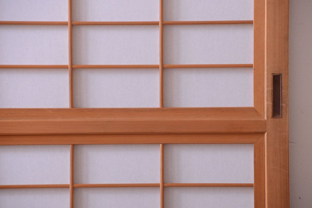アンティーク　高級品!腰板欅材の木味障子格子戸2枚セット