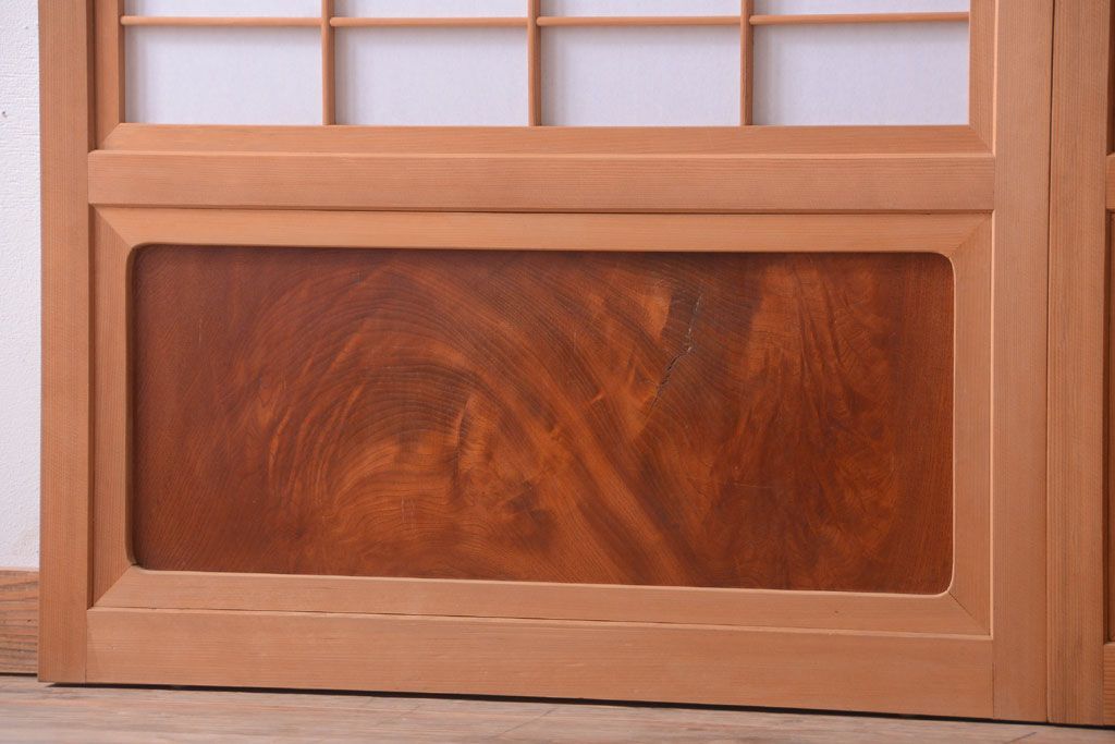 アンティーク　高級品!腰板欅材の木味障子格子戸2枚セット