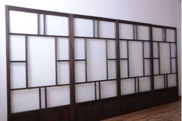 古民具・骨董　モールガラス入り!モダンなアンティークガラス戸4枚セット