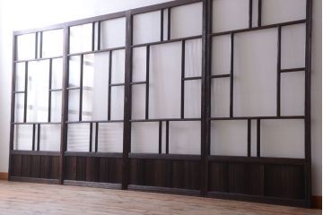 古民具・骨董　モールガラス入り!モダンなアンティークガラス戸4枚セット