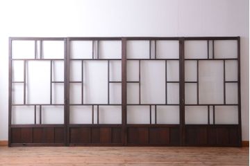 古民具・骨董　モールガラス入り!モダンなアンティークガラス戸4枚セット