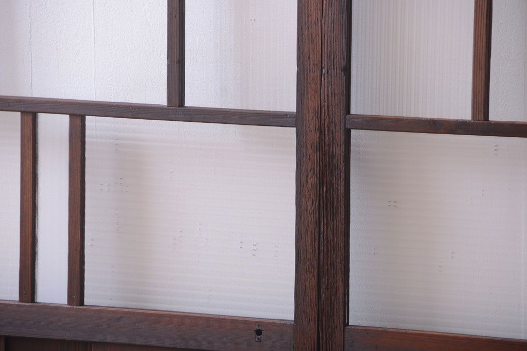 古民具・骨董　モールガラス入り!モダンなアンティークガラス戸4枚セット