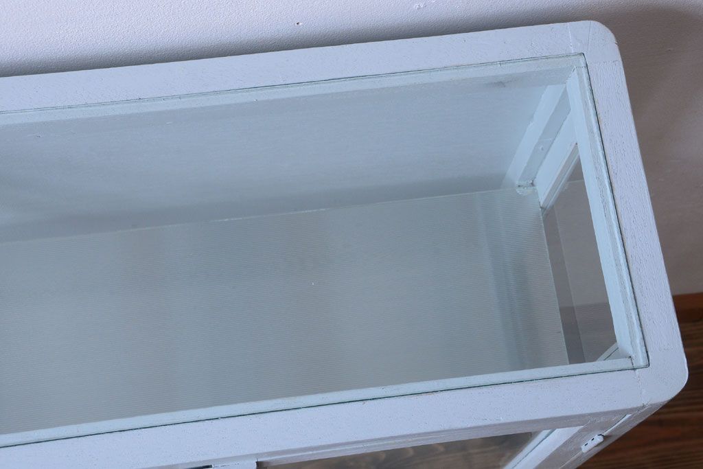 アンティーク家具　アンティーク　脚付き!薄型の小さなペイントガラスケース