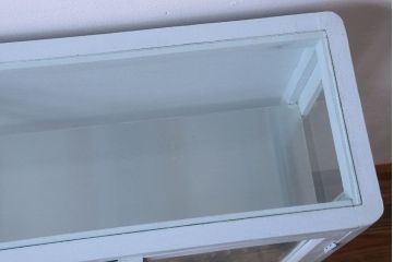 アンティーク家具　アンティーク　脚付き!薄型の小さなペイントガラスケース