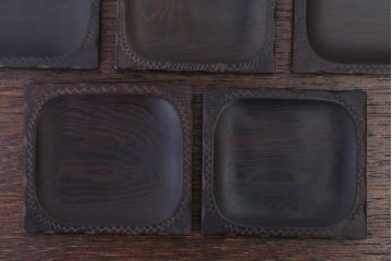 アンティーク雑貨　江戸期　元治元年　木製小皿　8枚セット(黒檀?)