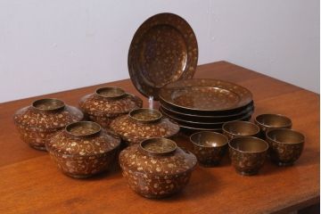 アンティーク雑貨　アンティーク　明治〜大正!沈金蒔絵木製お椀・皿など15点セット