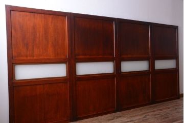 和製アンティーク　ダイヤガラス帯の古い木製引き戸4枚セット(ガラス帯戸)