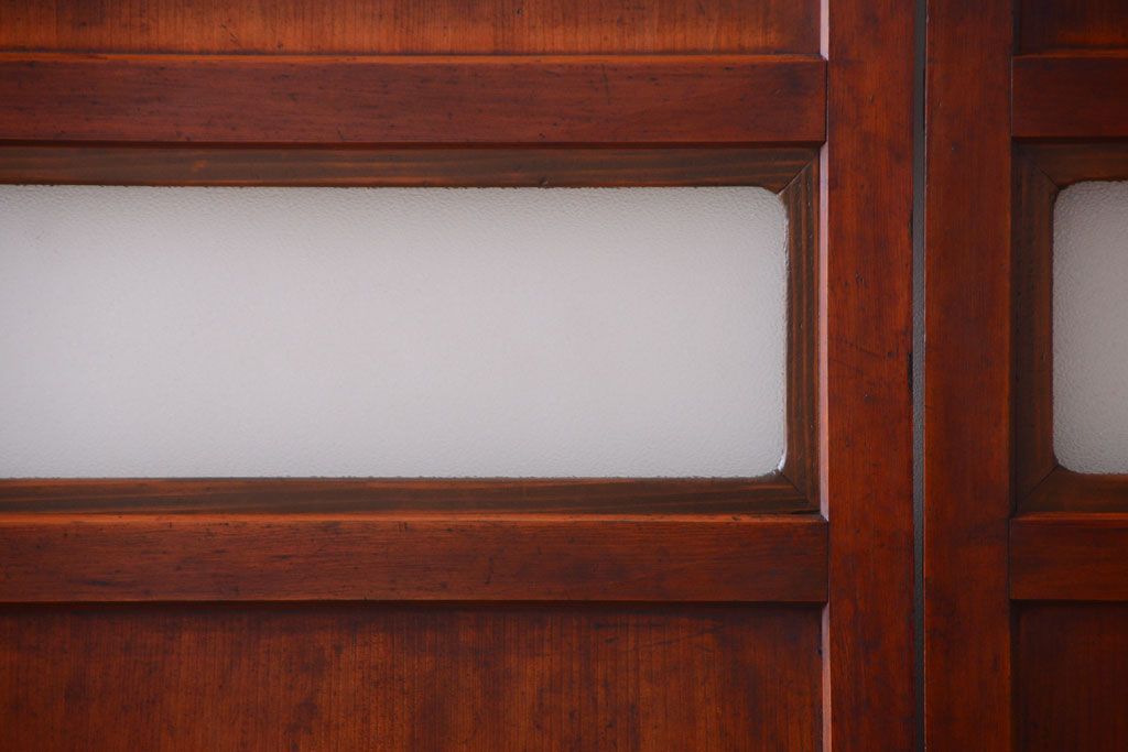 和製アンティーク　ダイヤガラス帯の古い木製引き戸4枚セット(ガラス帯戸)