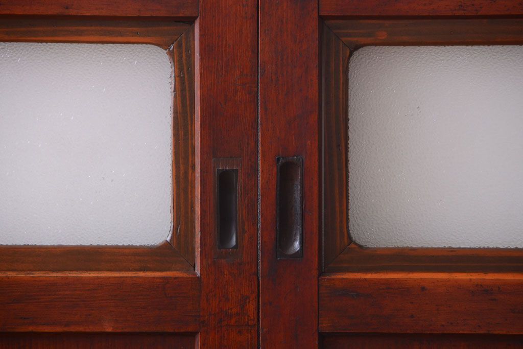 和製アンティーク　ダイヤガラス帯の古い木製引き戸4枚セット(ガラス帯戸)